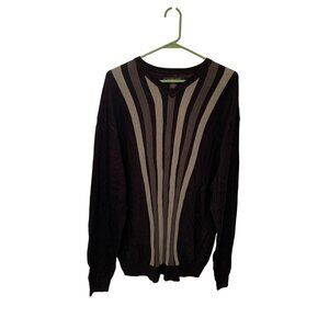 Axist Ments Size XXL Long Sleeve Pull over Sweater VNeck Black Gray Striped